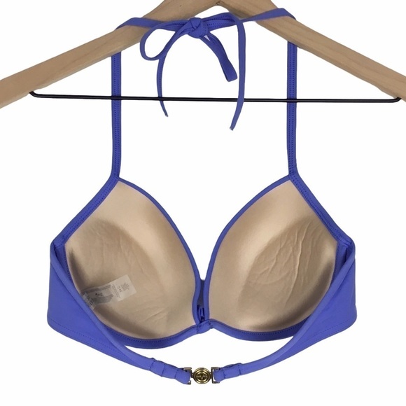 VICTORIA’S SECRET Bikini Top Push Up Padded Halter Tie Neck Twist Periwinkle 34C - Picture 3 of 8